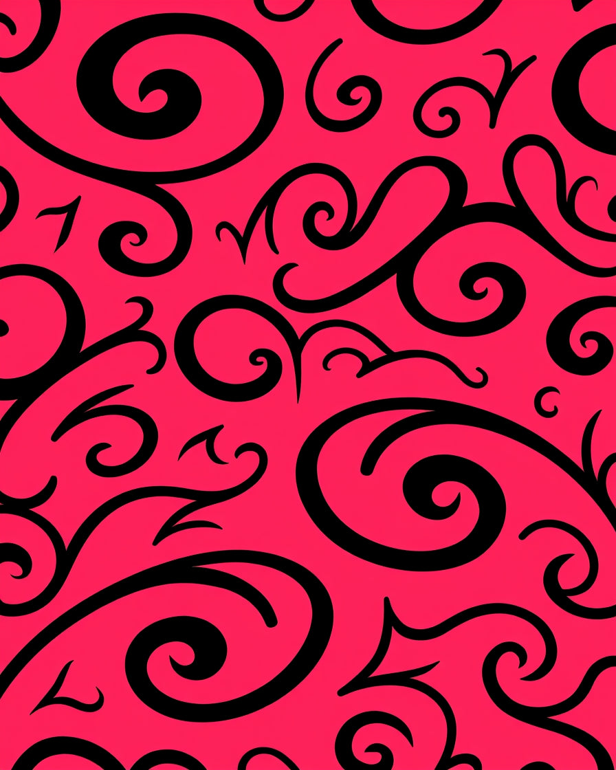 Bold Black Swirls Bright Pink Background Rug