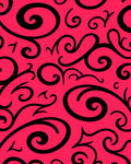 Bold Black Swirls Bright Pink Background Rug