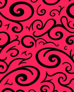 Bold Black Swirls Bright Pink Background Rug
