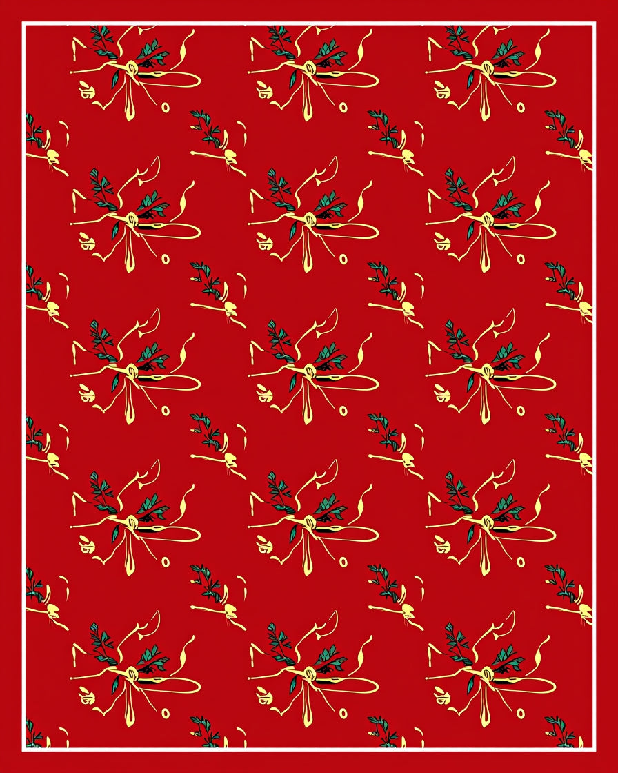 Festive Red Ribbon Green Leaf Garland Rug