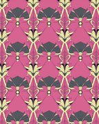 Art Deco Pink Gray Fan Floral Rug