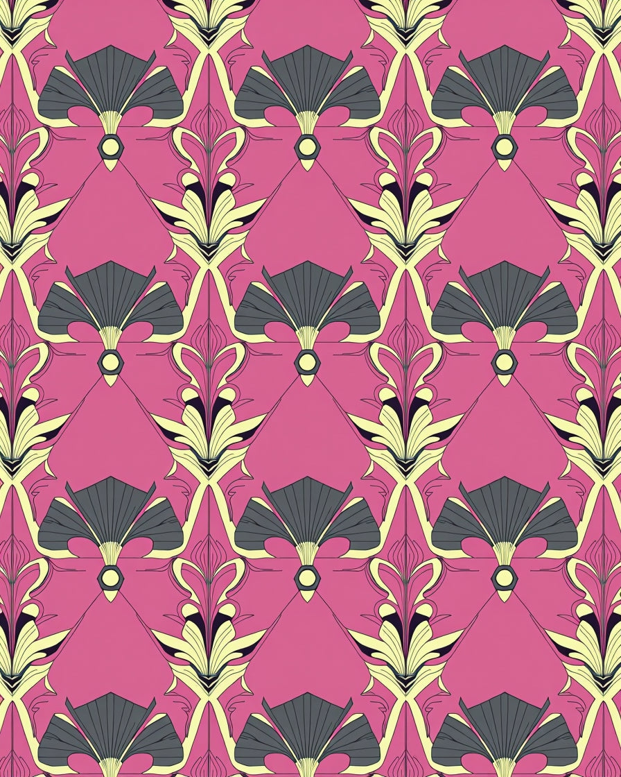 Art Deco Pink Gray Fan Floral Rug