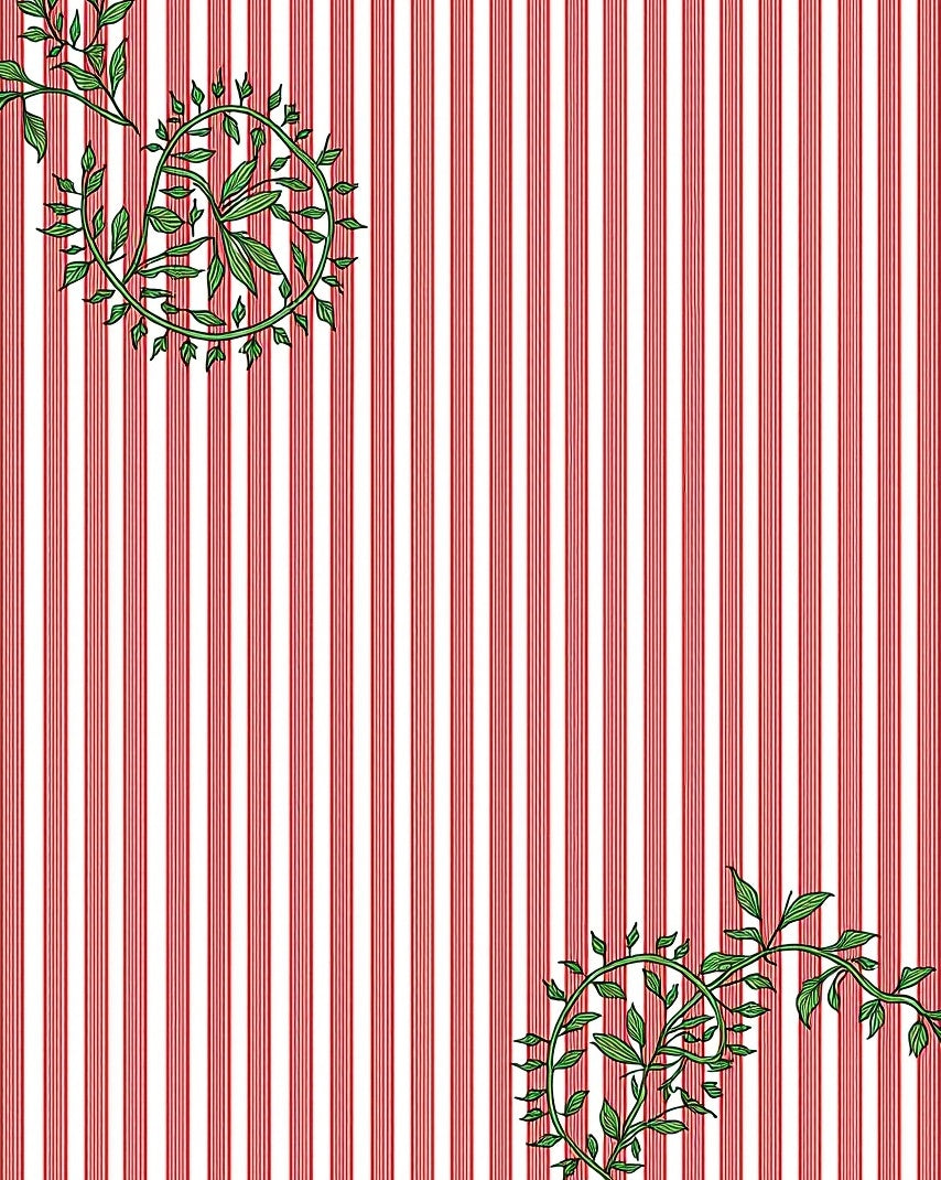 Whimsical Red Stripe Green Vine Rug