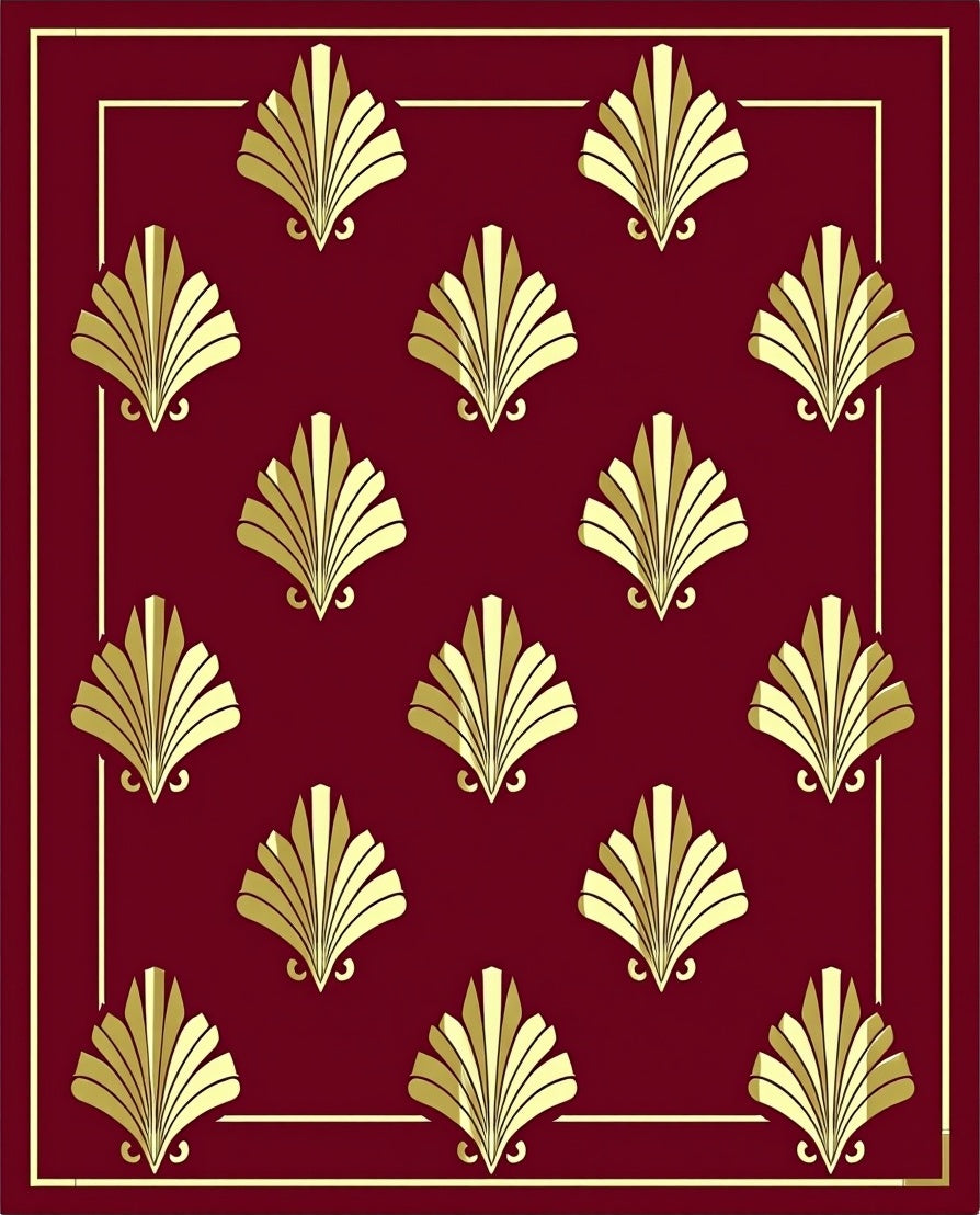 Crimson Gold Fan Repeat Border Rug