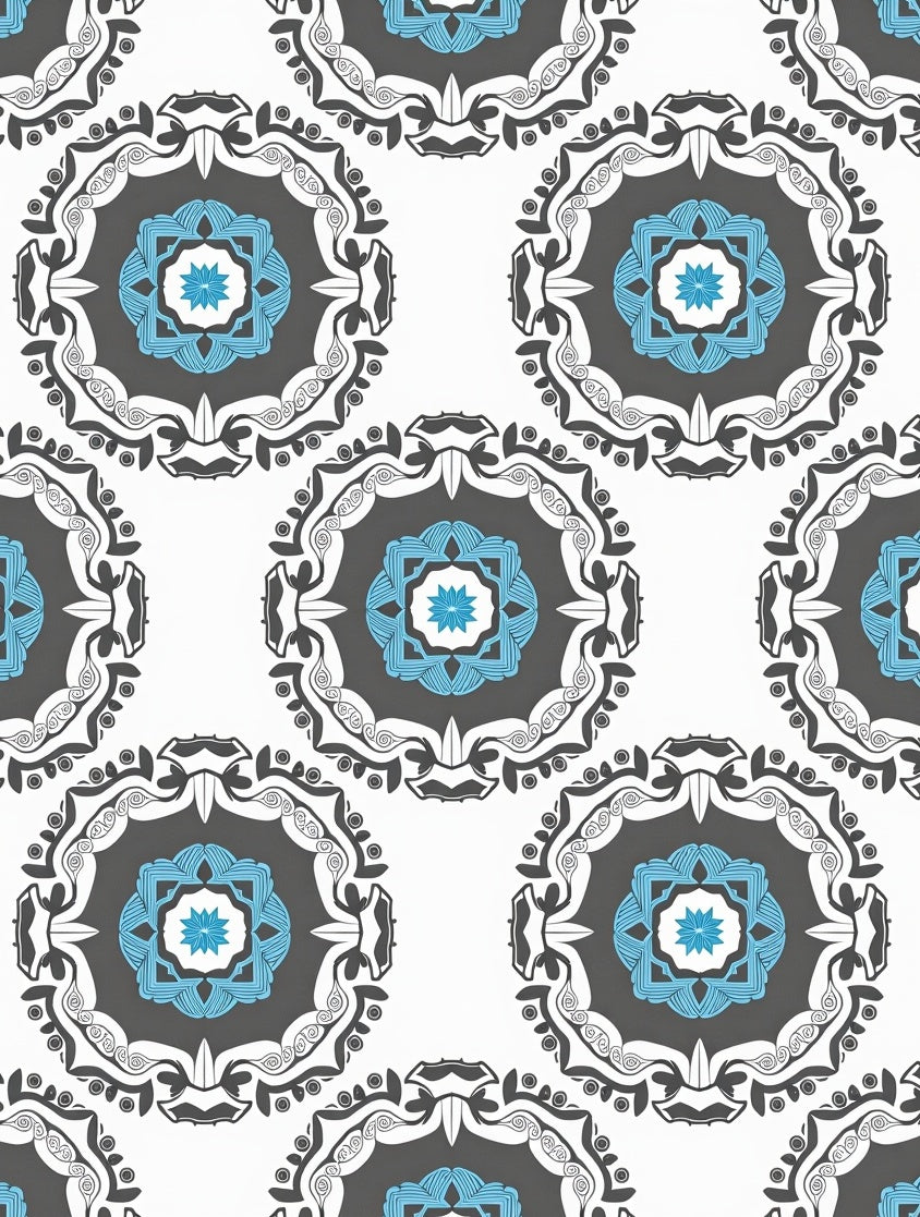 Gray Blue Mandala Starburst Rug