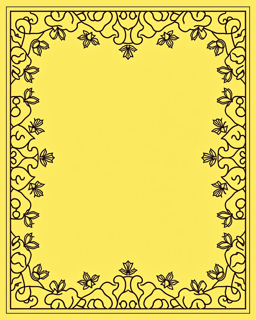 Golden Yellow Floral Vine Border Rug