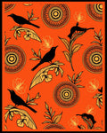 Vibrant Orange Black Bird Floral Medallion Rug