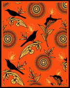 Vibrant Orange Black Bird Floral Medallion Rug