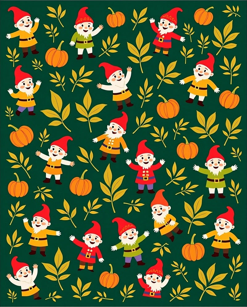 Whimsical Gnomes Pumpkins Yellow Leaves Rug