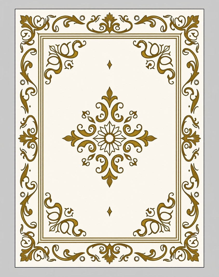 Gold Antique Floral Medallion Frame Rug