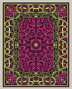 Vibrant Pink Yellow Scrollwork Border Rug