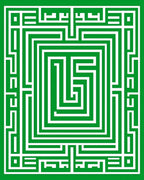Green White Maze Geometric Garden Rug