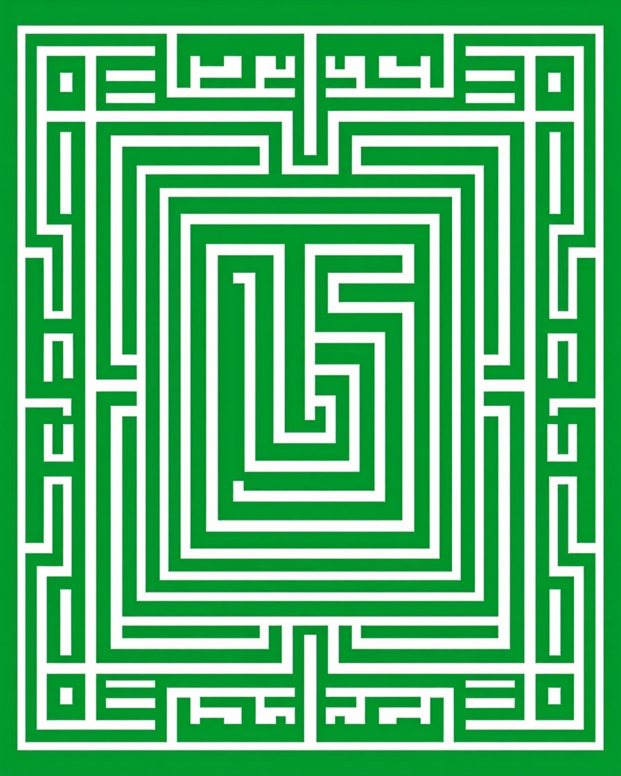 Green White Maze Geometric Garden Rug