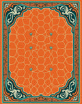 Orange Hexagon Bordered Floral Rug