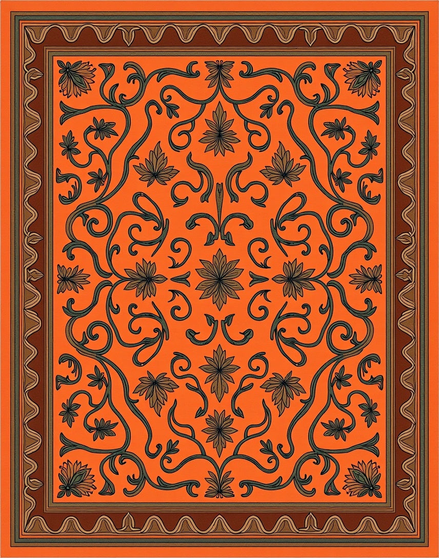 Vibrant Orange Floral Vine Medallion Rug