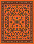 Vibrant Orange Floral Vine Medallion Rug