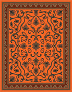 Vibrant Orange Floral Vine Medallion Rug