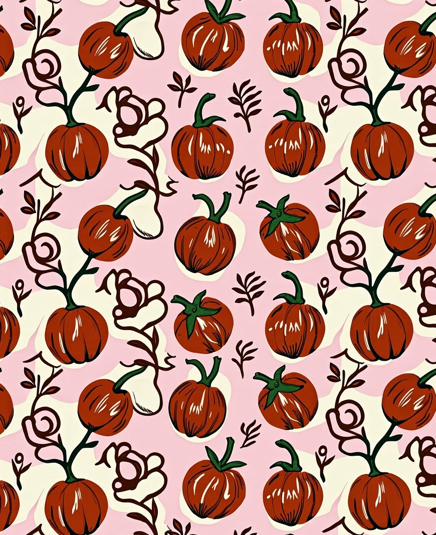 Whimsical Pumpkin Vine Pink Rug