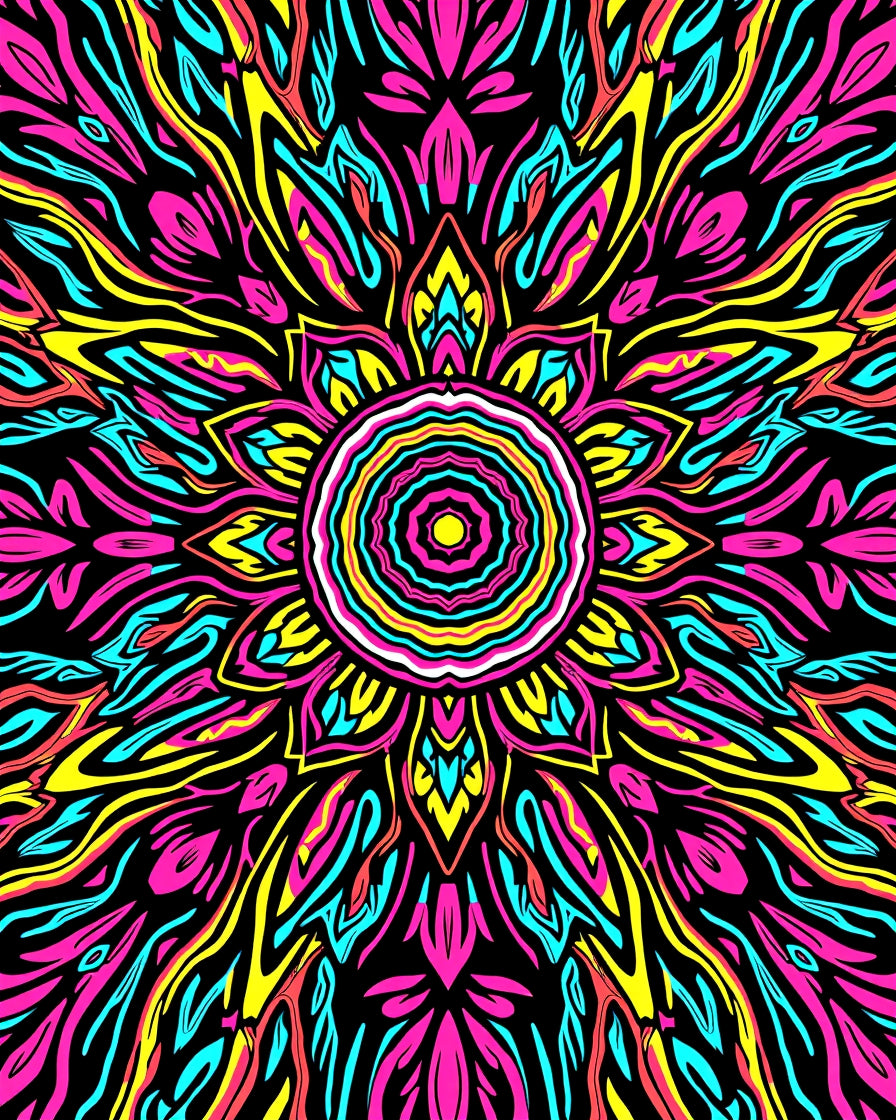 Vibrant Neon Psychedelic Sunburst Rug