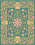 Teal Floral Garden with Pink Accents Rug