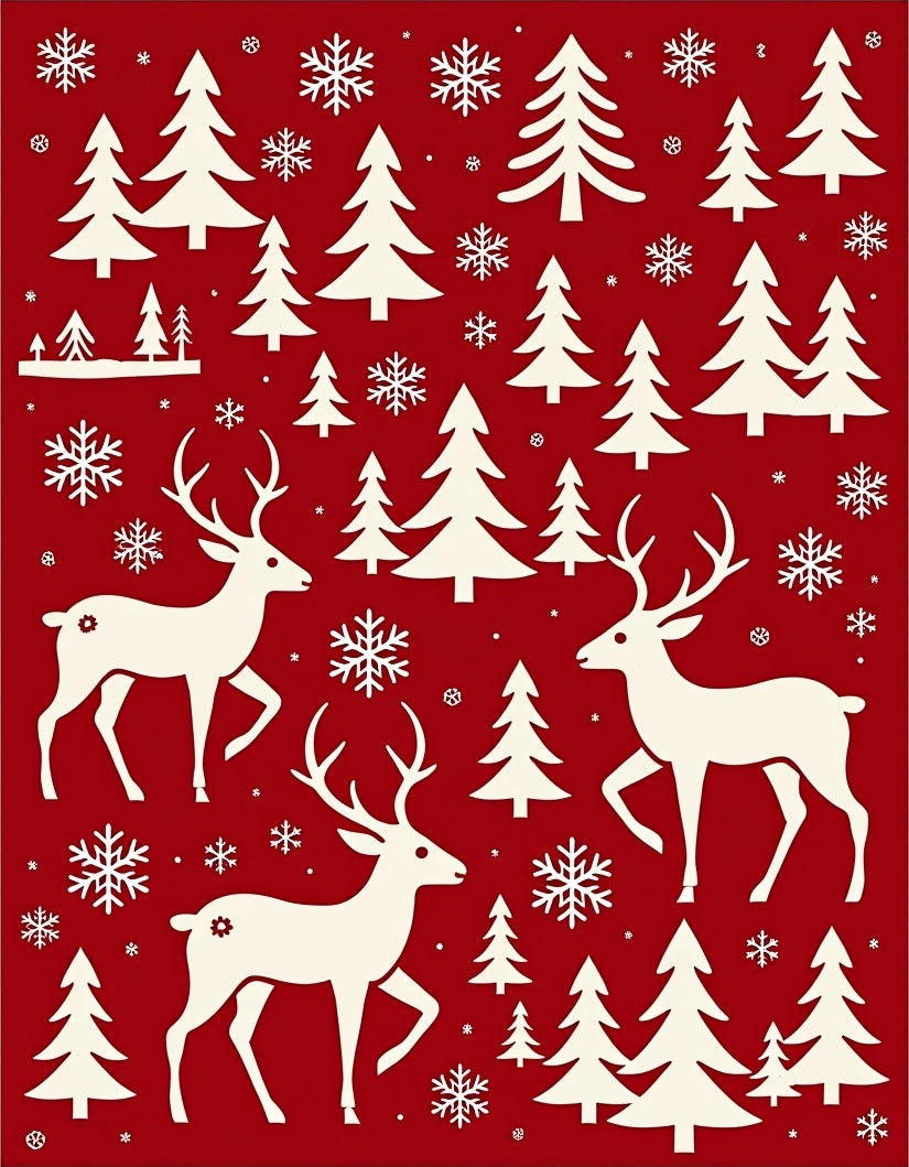 Winter Forest Deer and Snowflakes Rug