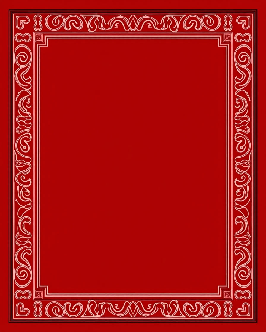 Elegant Red Border Scrollwork Rectangle Rug