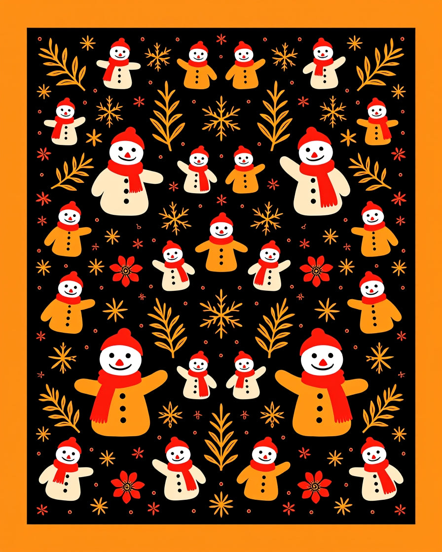 Whimsical Snowman Red Floral Branches Rug
