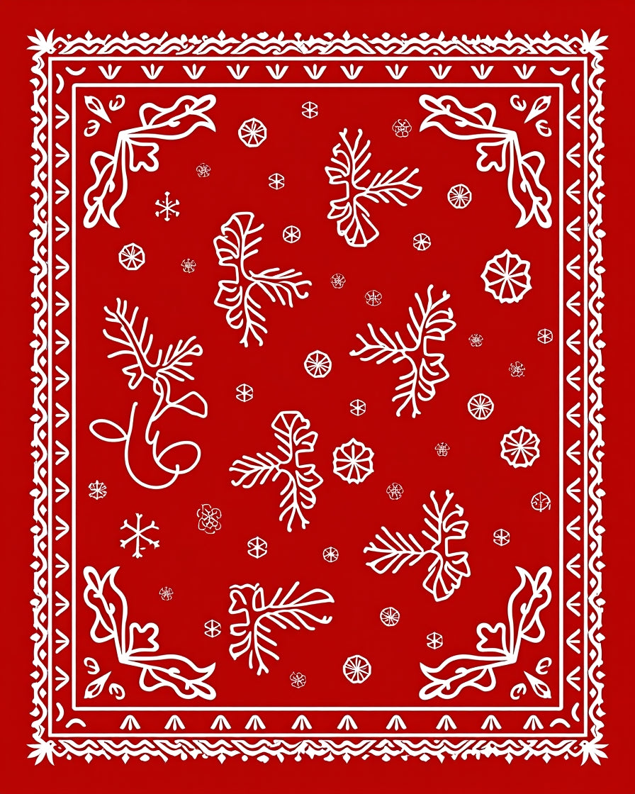 Red White Snowflake Folk Art Rug