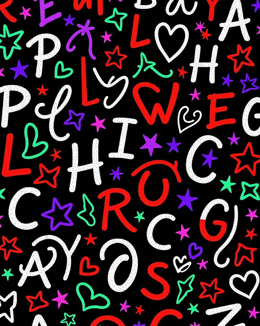 Colorful Alphabet Hearts Stars Rug