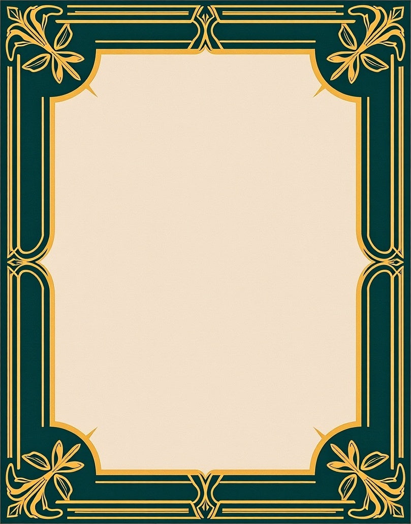Art Deco Teal Golden Floral Border Rug