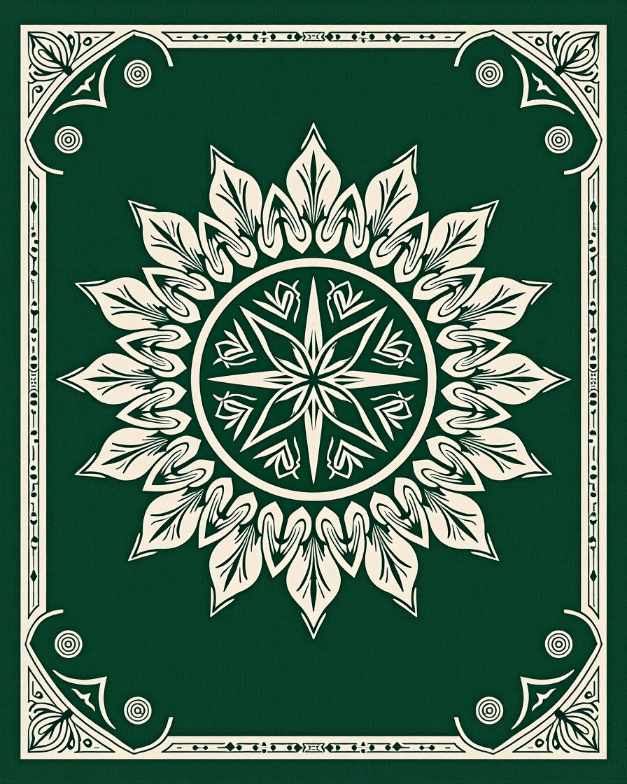 Emerald Green Floral Mandala Frame Rug