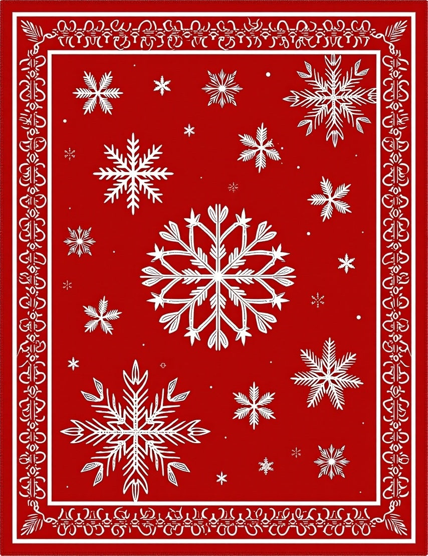 Red White Snowflake Bordered Classic Rug