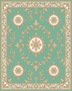 Teal Golden Medallion Acanthus Border Rug