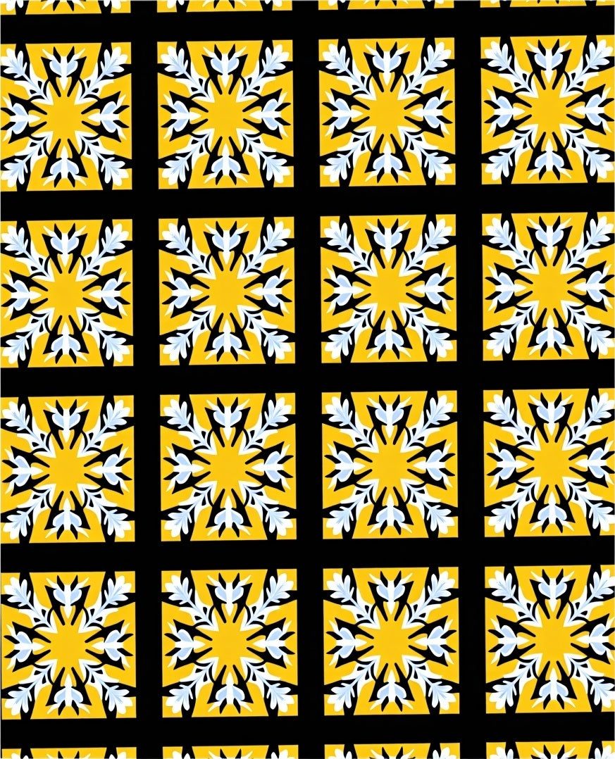 Sunny Yellow Starburst Motif Rug