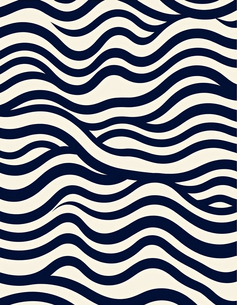 Deep Navy Cream Wavy Stripe Rug