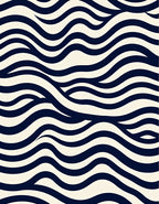 Deep Navy Cream Wavy Stripe Rug