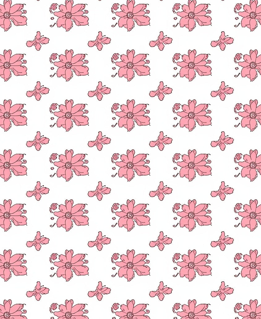 Pink Hand Drawn Floral Butterfly Repeat Rug