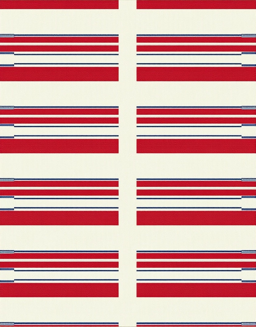 Cream Red Blue Linear Stripe Rectangles Rug