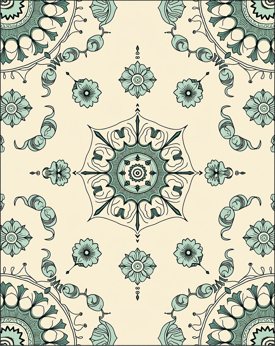 Vintage Teal Floral Medallion Lace Rug