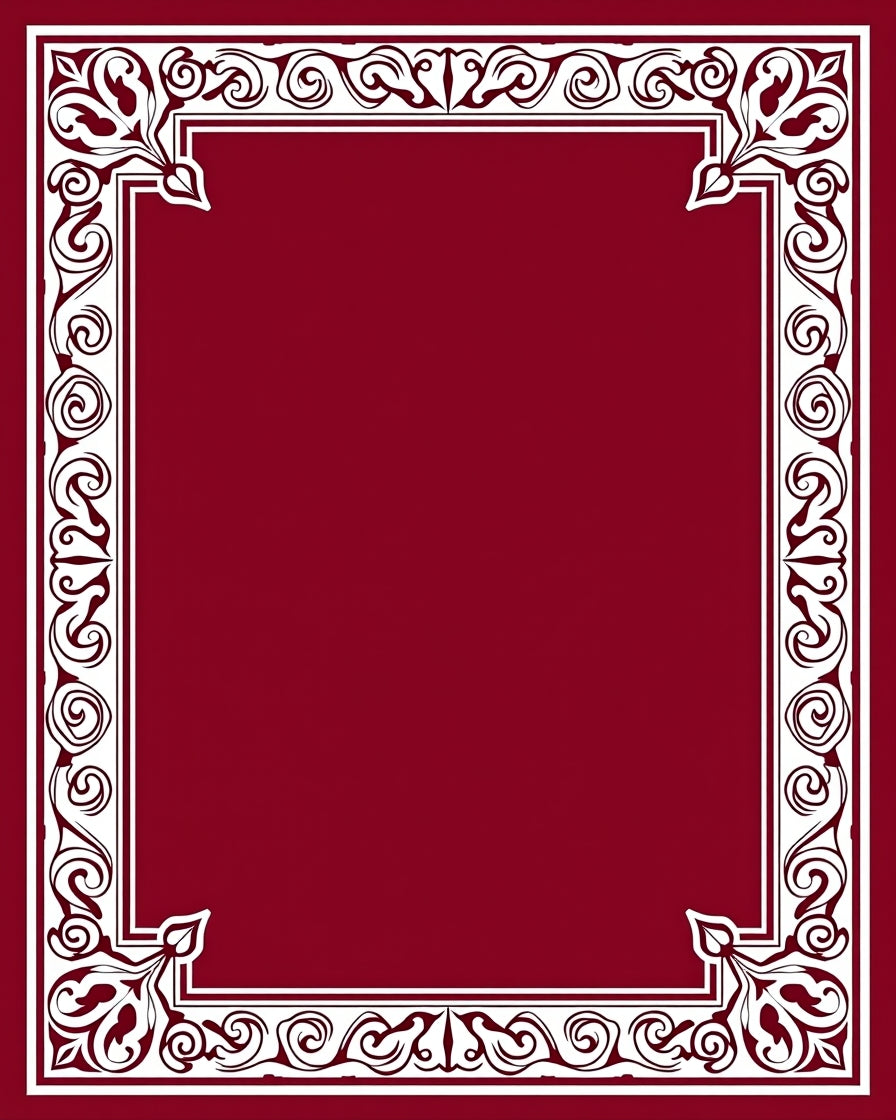 Crimson and White Classic Scroll Border Rug