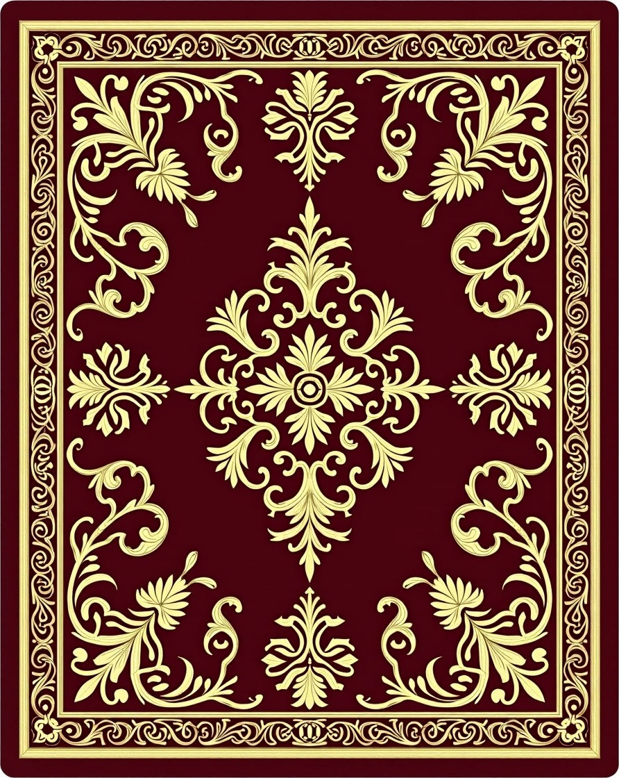 Regal Burgundy Golden Floral Border Rug