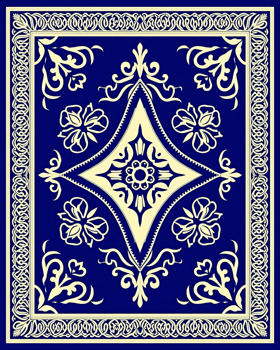 Regal navy ornate floral medallion Rug