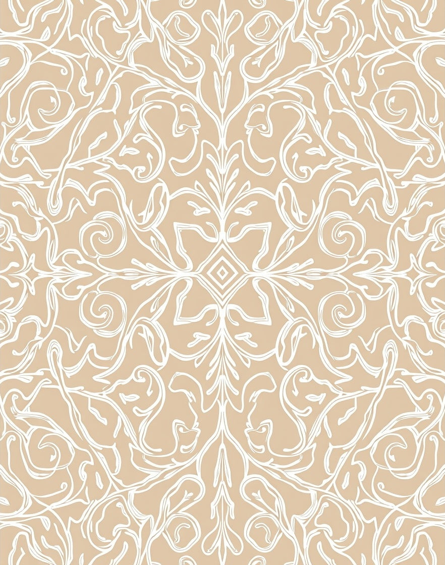 Ornate Cream Tan Swirls Rug