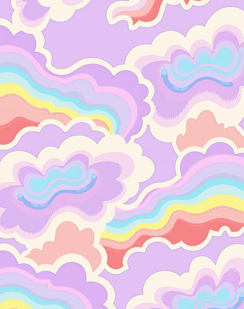 Pastel Rainbow Cloud Waves Rug
