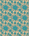 Aqua Floral Medallion Beige Line Art Rug