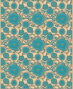 Aqua Floral Medallion Beige Line Art Rug