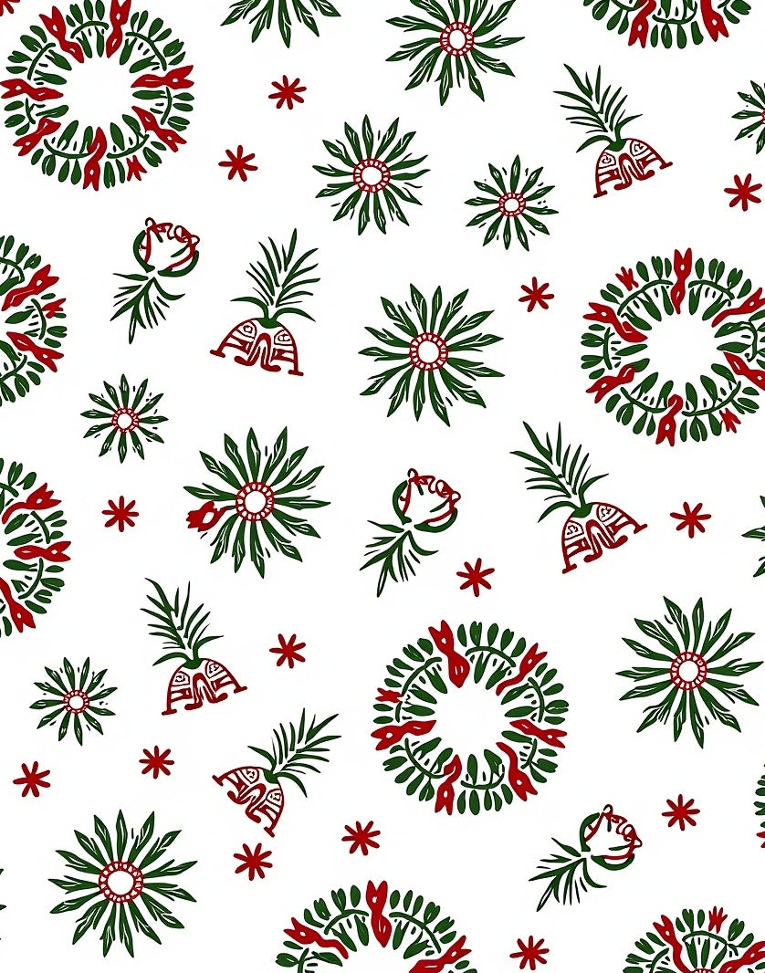 Festive Holly Wreath Red Green Folk Rug