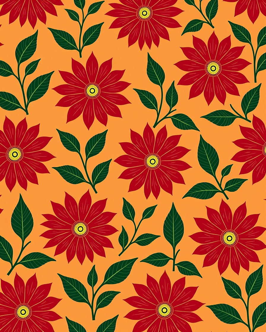 Bold Red Flower Garland Fabric Rug