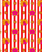 Vibrant Pink Orange Floral Stripe Rug