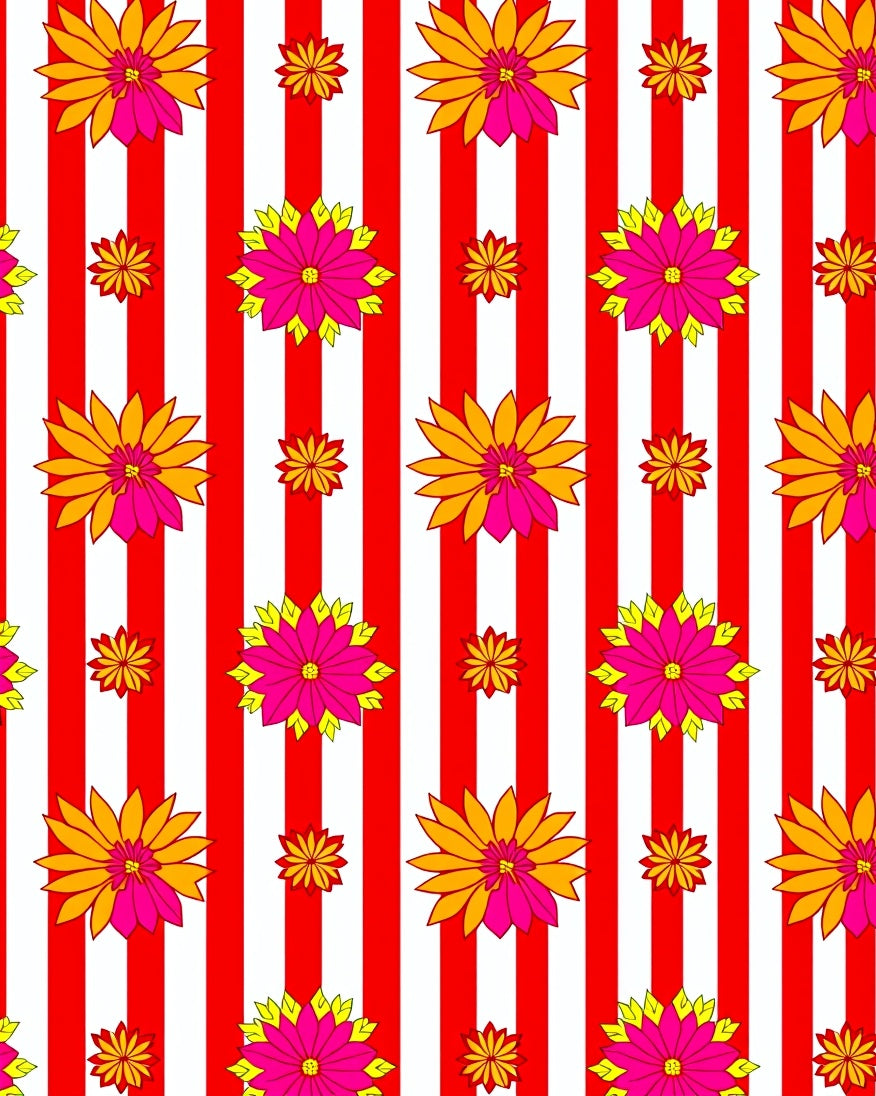 Vibrant Pink Orange Floral Stripe Rug